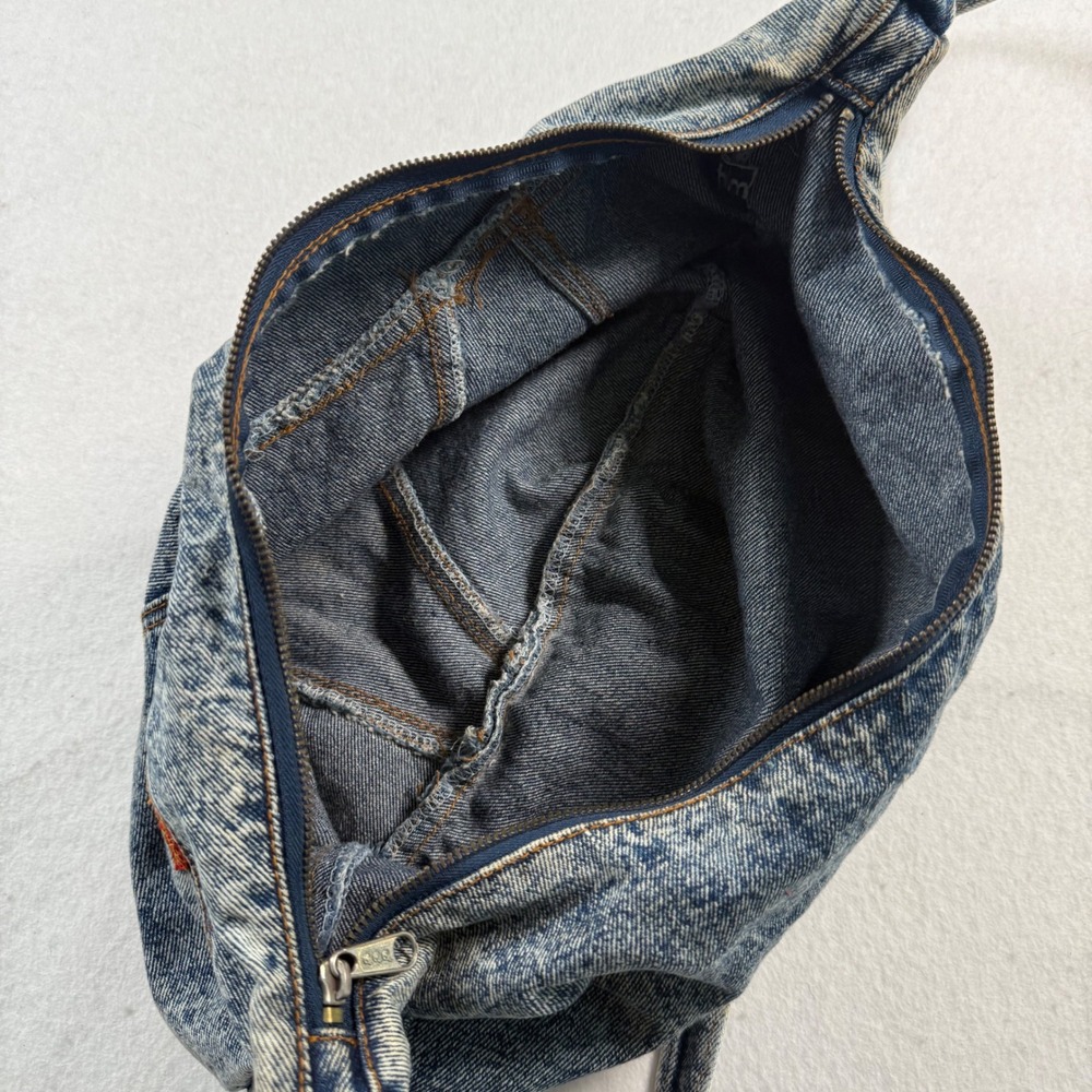 Vintage Mitzi Acid Wash Denim Hobo Shoulder Bag Blue 80s Retro Western Boho - Picture 7 of 12